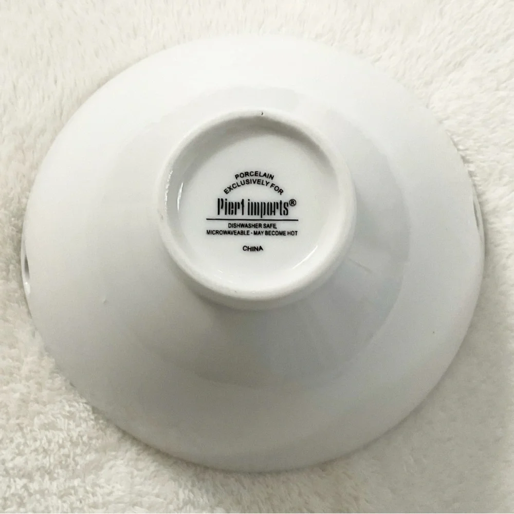 Pier 1 White Porcelain Bowl Cutout Handles Minimalist Serving 7”